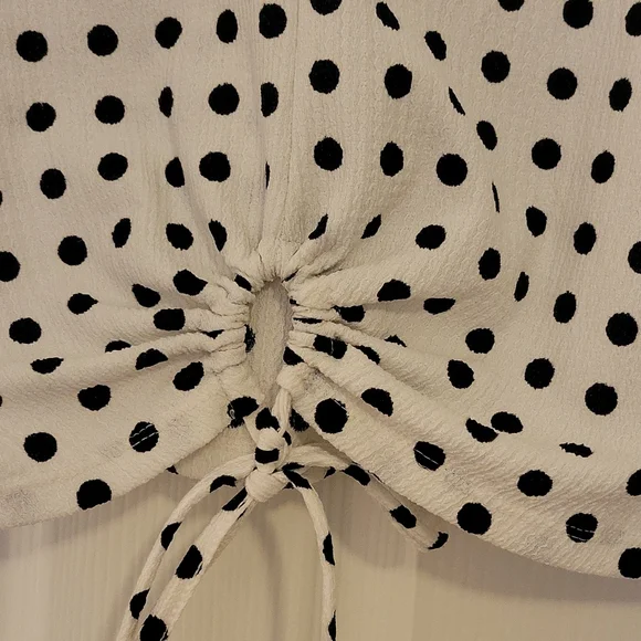 Zara Polka Dot Black & White Keyhole Crop Blouse Size L - Picture 2 of 10